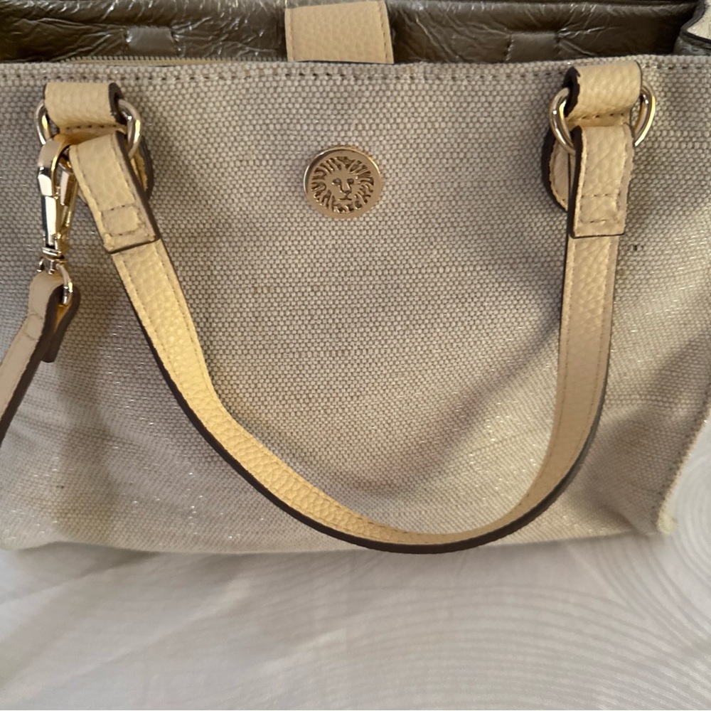 Tan Textured Tote with Gold Accents